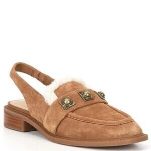 Chelsea & Violet Lundin Suede Faux Fur Chestnut Tan Boho Slingback Flats